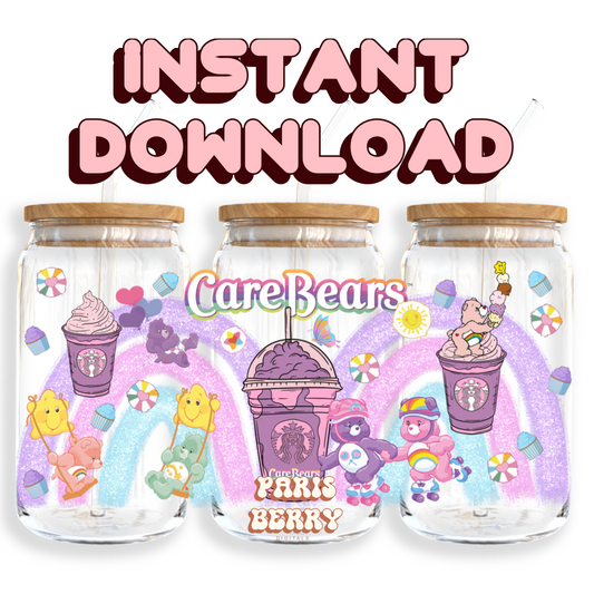 Care Purple Drinks Bears - 16oz PNG Cup Wrap | Instant Digital Download