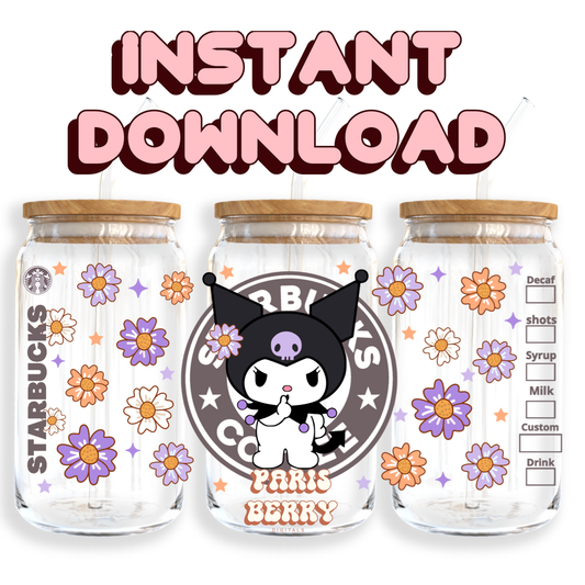 H.Kitty Bat Coffee - 16oz PNG Cup Wrap | Instant Digital Download