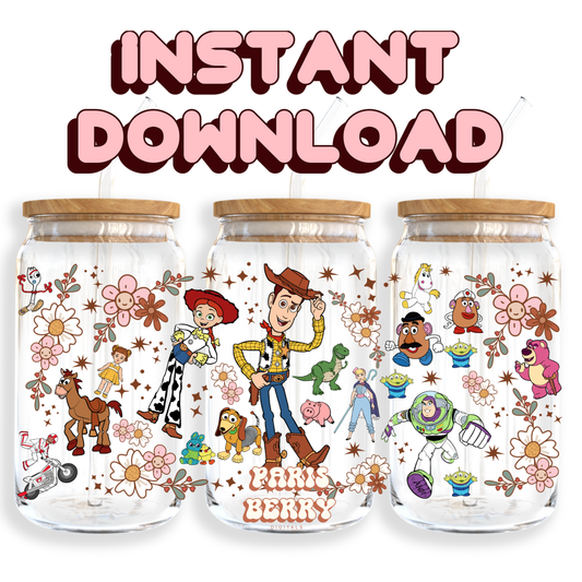 Spring Woody & Toy Friends - 16oz PNG Cup Wrap | Instant Digital Download