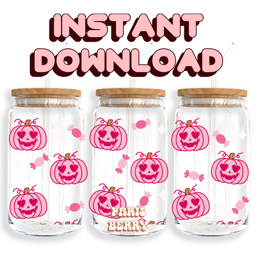 Spooky Pink Pumpkin - 16oz PNG Cup Wrap | Instant Digital Download