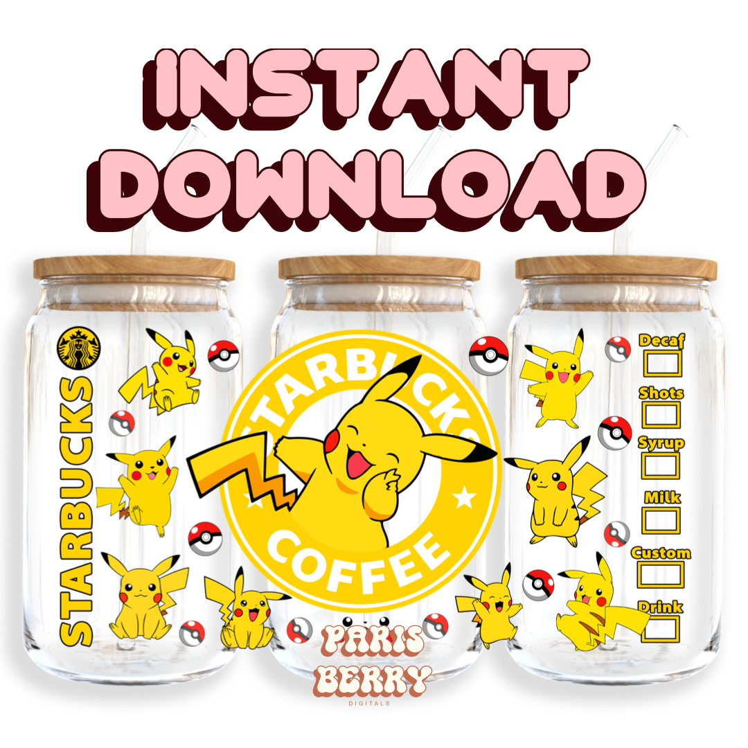 Pika Coffee - 16oz PNG Cup Wrap | Instant Digital Download