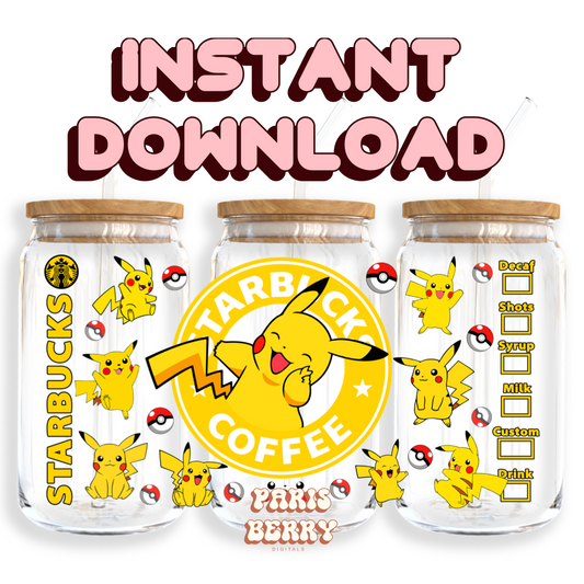 Pika Coffee - 16oz PNG Cup Wrap | Instant Digital Download