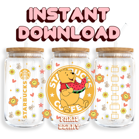 Honey Bear Coffee - 16oz PNG Cup Wrap | Instant Digital Download