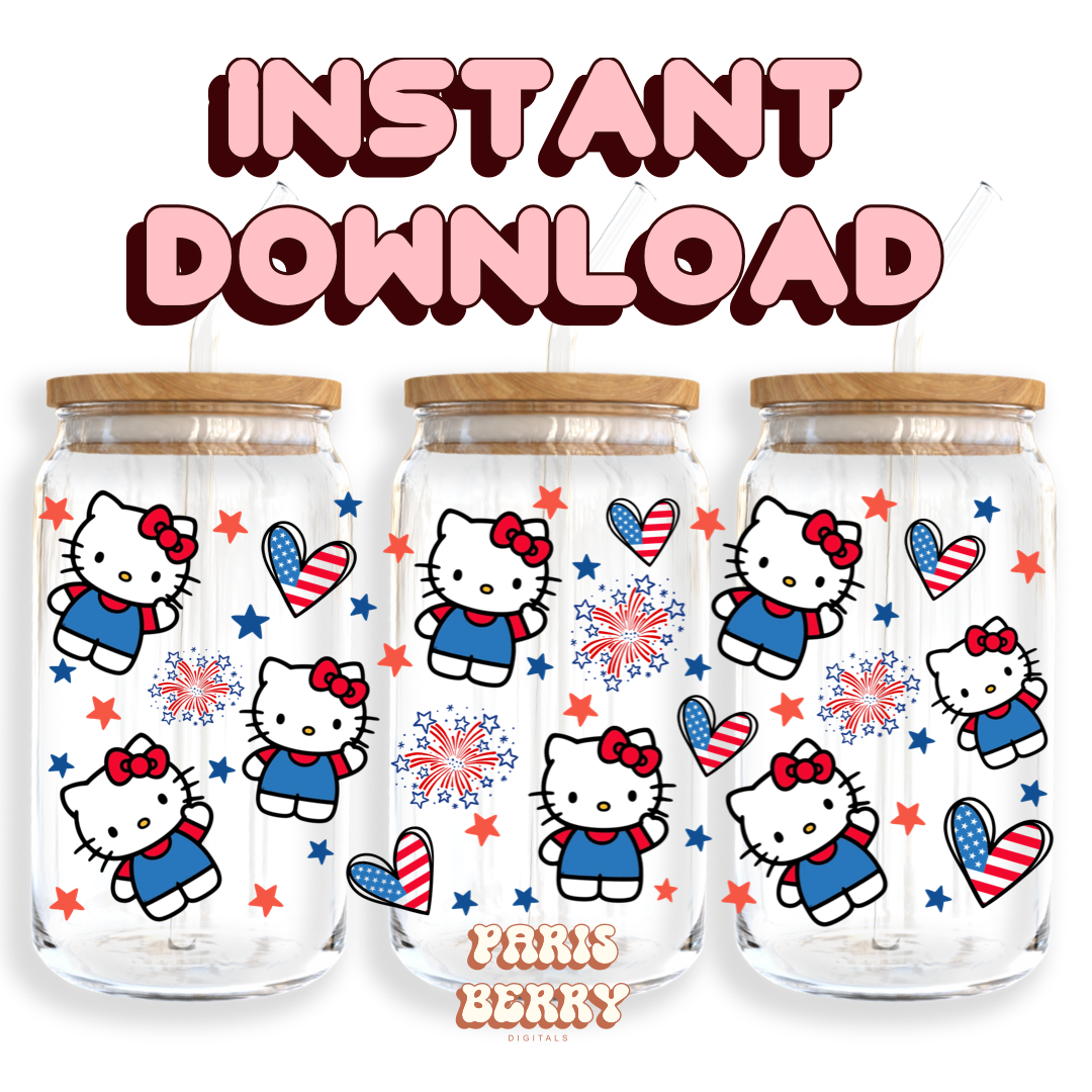 Cute H.Kitty USA - 16oz PNG Cup Wrap | Instant Digital Download