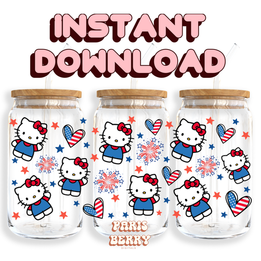 Cute H.Kitty USA - 16oz PNG Cup Wrap | Instant Digital Download