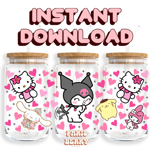 Cute H.Kitty Bat & Friends - 16oz PNG Cup Wrap | Instant Digital Download