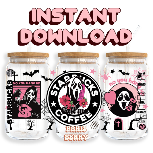 Ghostface Coffee - 16oz PNG Cup Wrap | Instant Digital Download