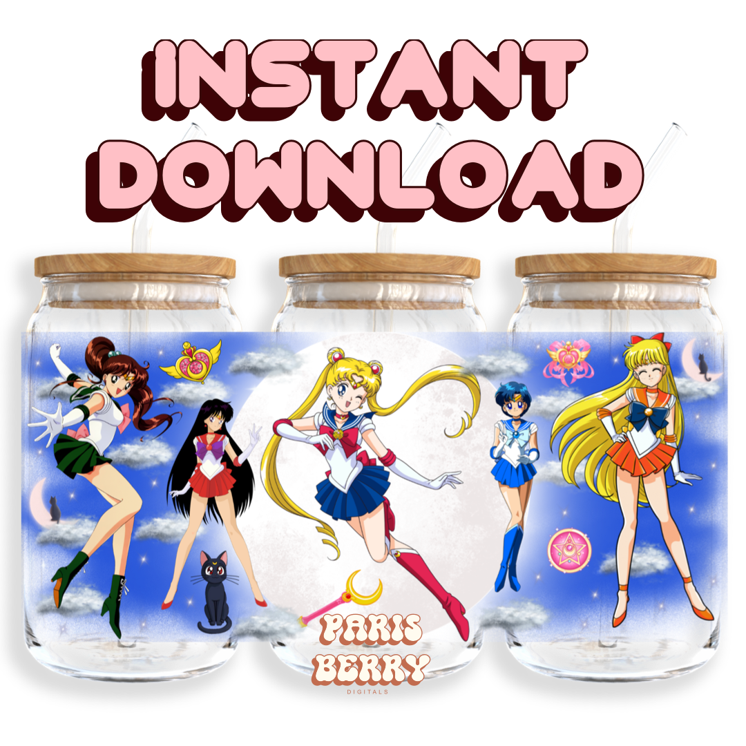 Sailor Girl Moons - 16oz PNG Cup Wrap | Instant Digital Download