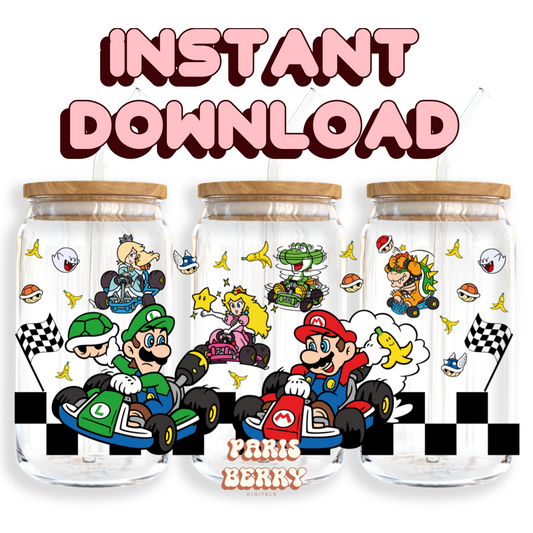 Super Kart 64 Racer - 16oz PNG Cup Wrap | Instant Digital Download