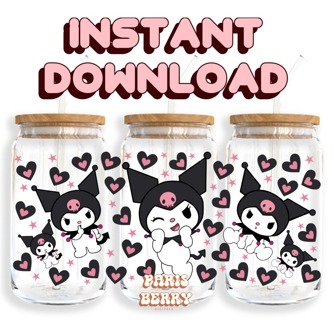 Cute H.Kitty Love Bat - 16oz PNG Cup Wrap | Instant Digital Download