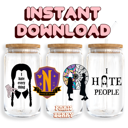 Wednesday I Hate People - 16oz PNG Cup Wrap | Instant Digital Download