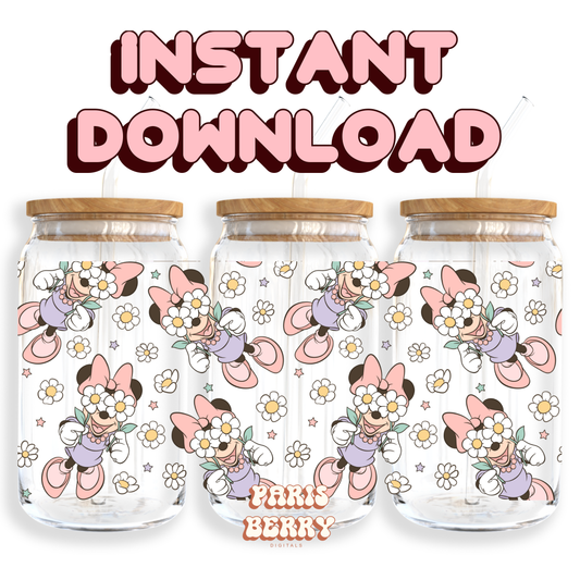 Floral Mouse - 16oz PNG Cup Wrap | Instant Digital Download