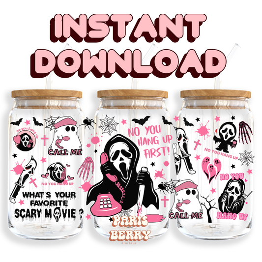 Pink No You Hang Up Ghostface - 16oz PNG Cup Wrap | Instant Digital Download