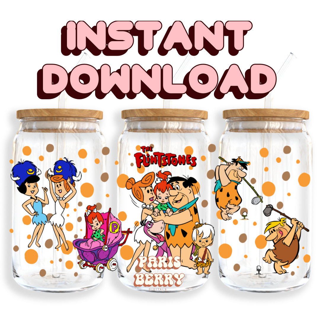 Caveman Family & Friends - 16oz PNG Cup Wrap | Instant Digital Download