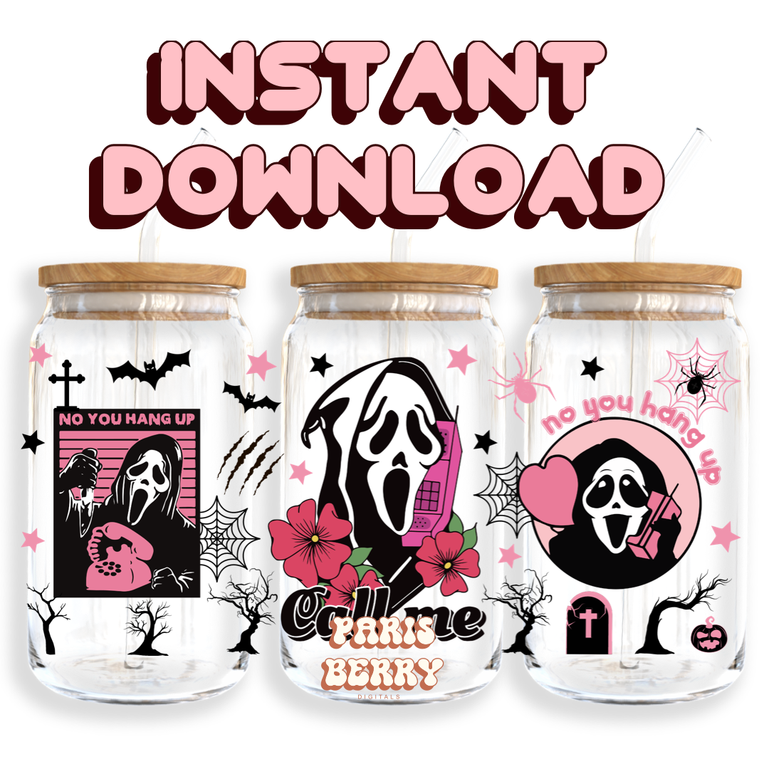 Call Me Ghostface - 16oz PNG Cup Wrap | Instant Digital Download