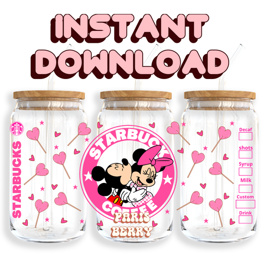 Pink Mouse Couple Coffee - 16oz PNG Cup Wrap | Instant Digital Download