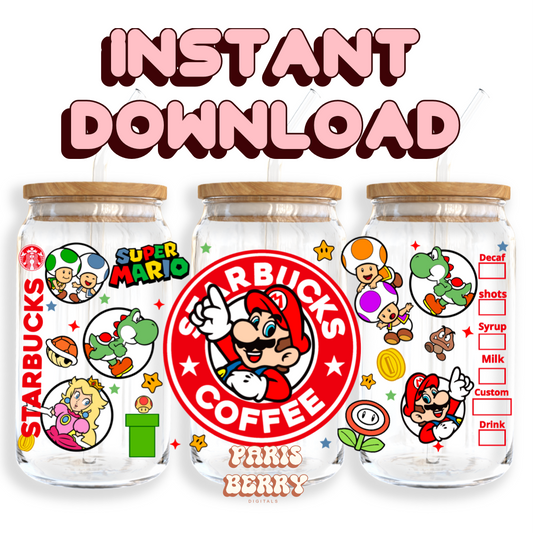 Super World Coffee - 16oz PNG Cup Wrap | Instant Digital Download